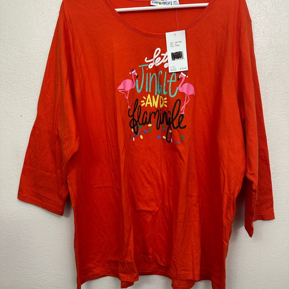 Kiwi Cherry Tee with Flamingo Design